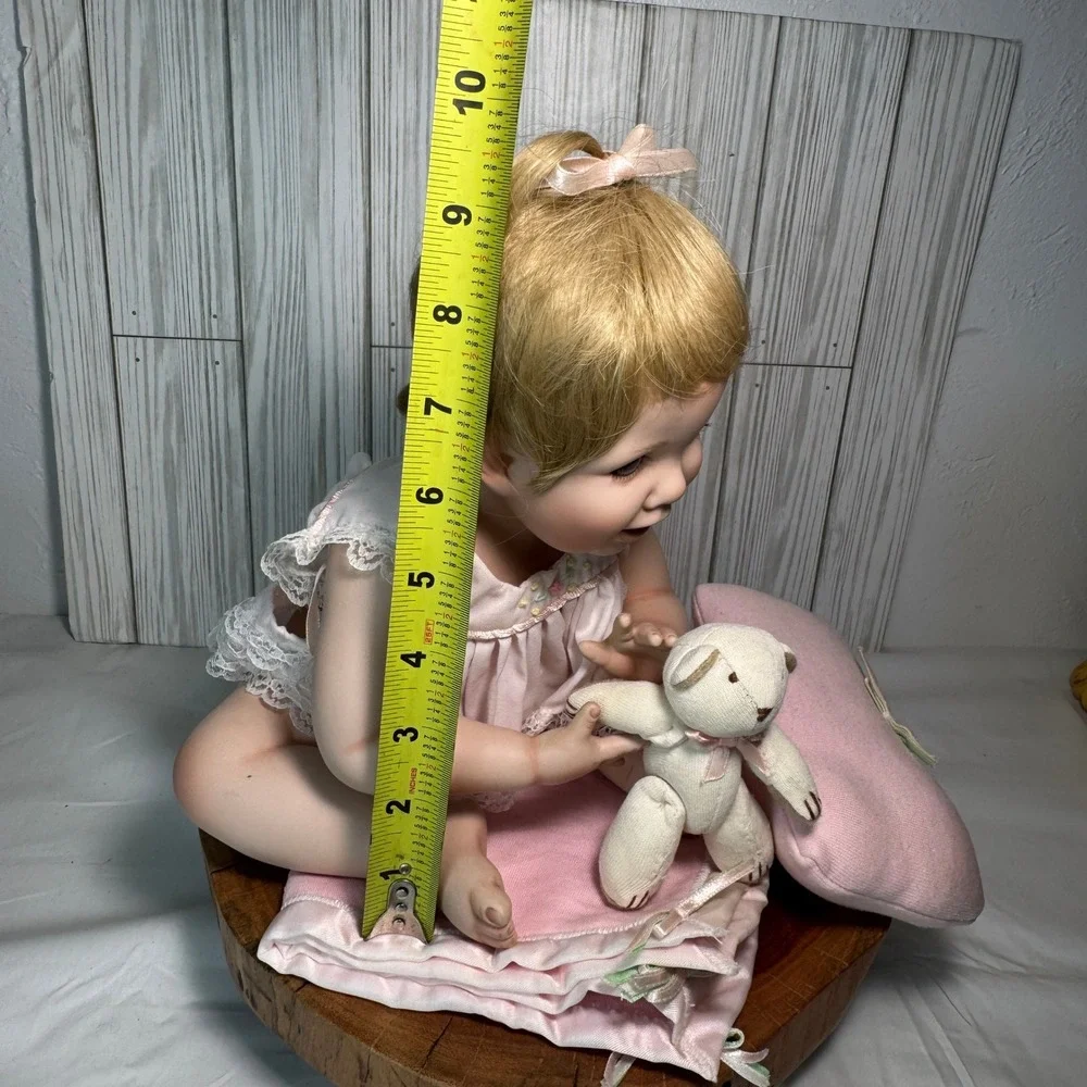 Vintage Ashton Drake 1993 Porcelain Baby Doll Pink Lace Outfit Teddy Bear